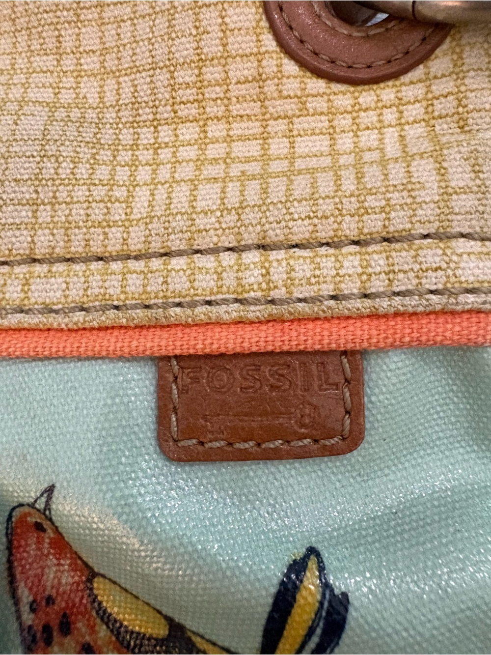 Fossil Key-Per City Birds Coated Canvas Crossbody Bag with Keychain Like New - Picture 13 of 15